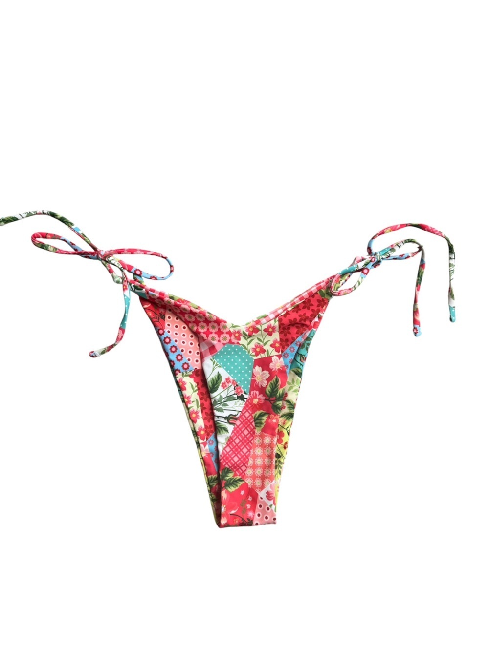 Floralkini Bikini Bottoms Size Medium Patchwork Boho Bathing suit String Biniki